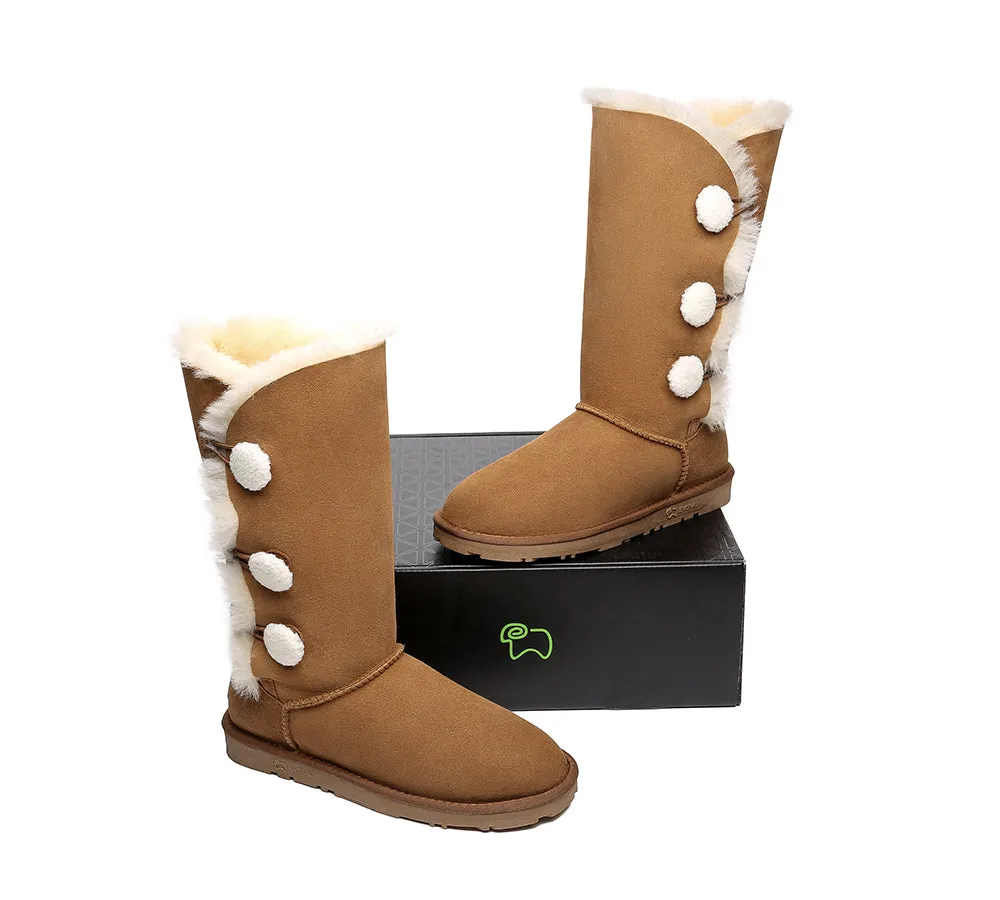 Tall Triple Button Sheepskin Boots Aspen