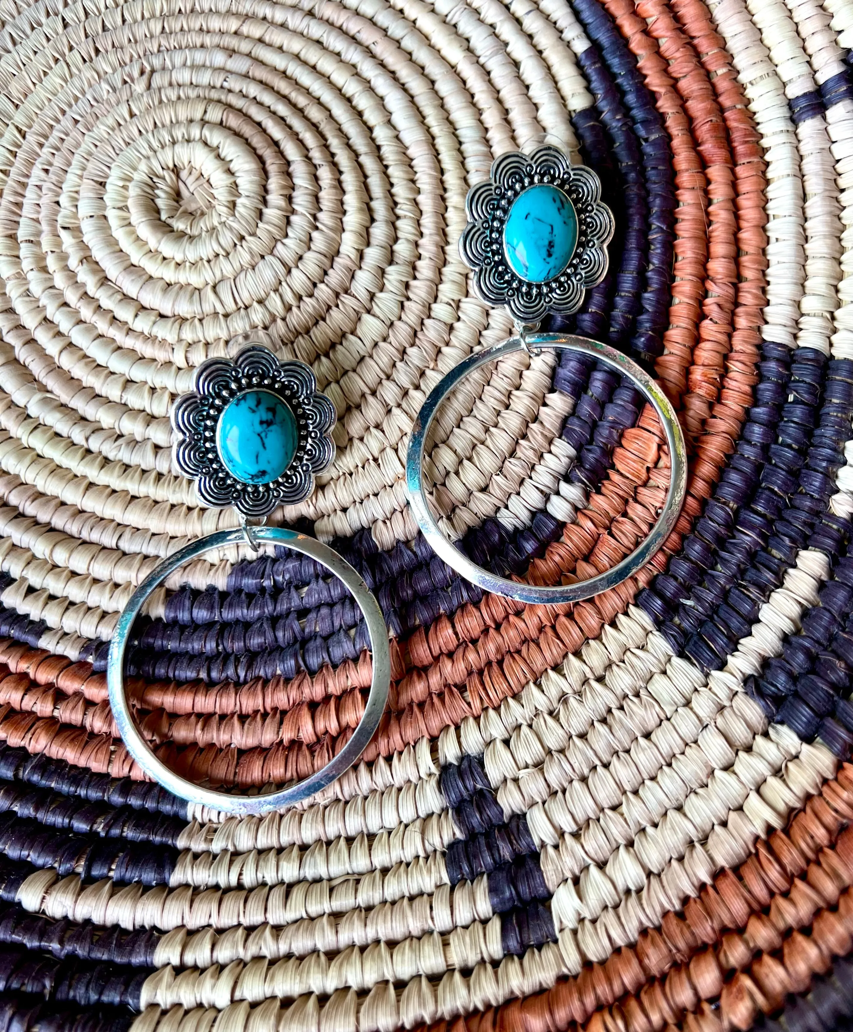 Turquoise Flower Hoop Earrings