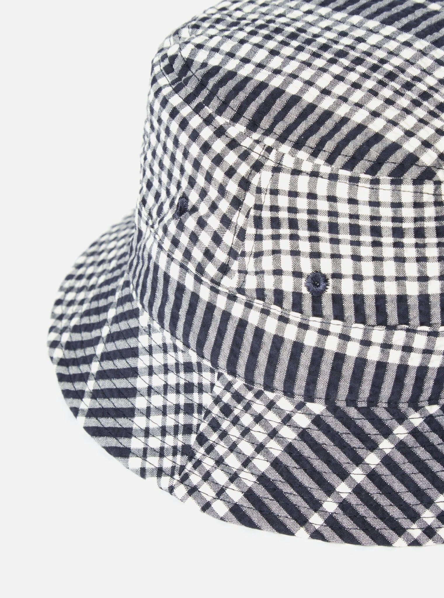 Universal Works - Bucket Hat In Ecru/Navy Checked Seersucker